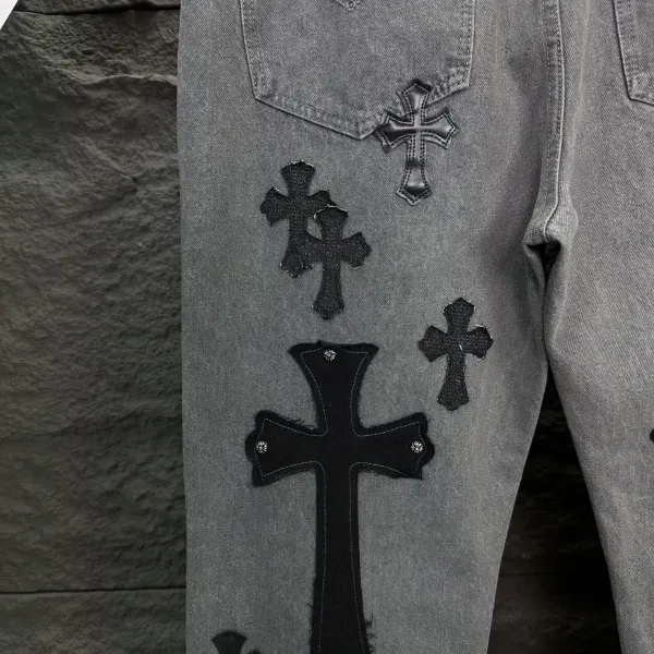 Chrome Hearts Cross-Embroidered Distressed Gray Jeans - 14