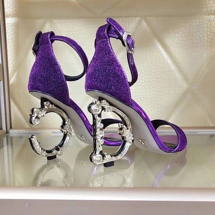 Unbranded High Heels Glitter ankle-strap sandals with ornate letter-shaped image 3
