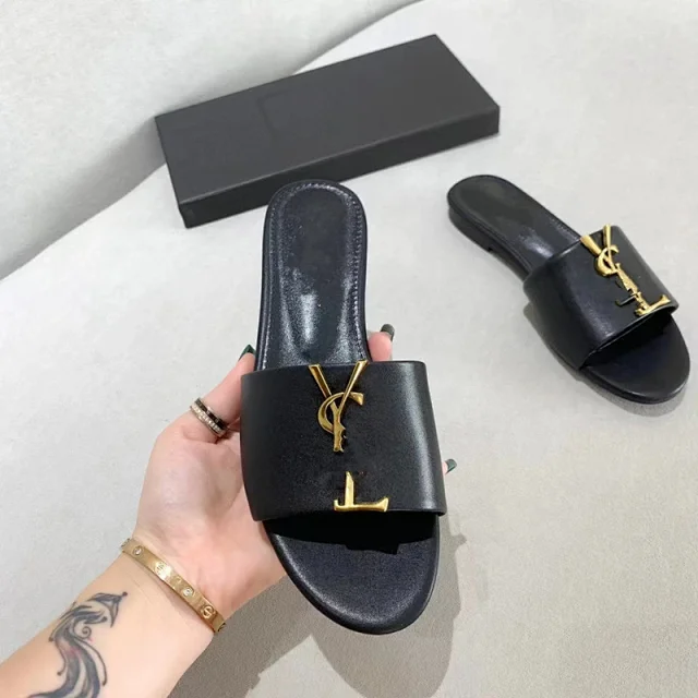 Saint Laurent Slippers Cassandre logo flat slide product detail image 8
