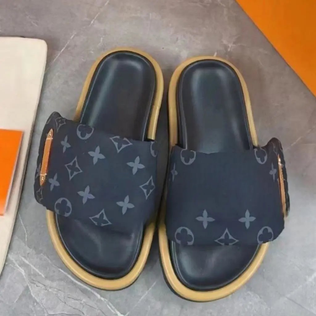 Unbranded Slippers Monogram-Print Slide with Metal Bar Detail image 4