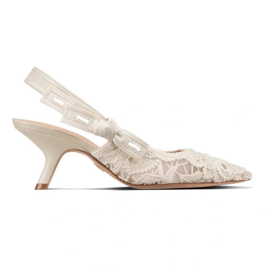 Christian Dior High Heels Lace Pointed-Toe Bow Slingback image 5