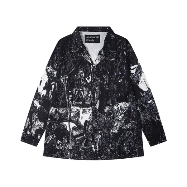 Design Plaid Shirt with Graphic Patches Black / Gray - 18