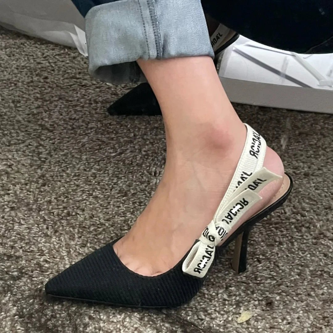 Dior High Heels Pointed-Toe Knit Slingback with Logo Strap image 4