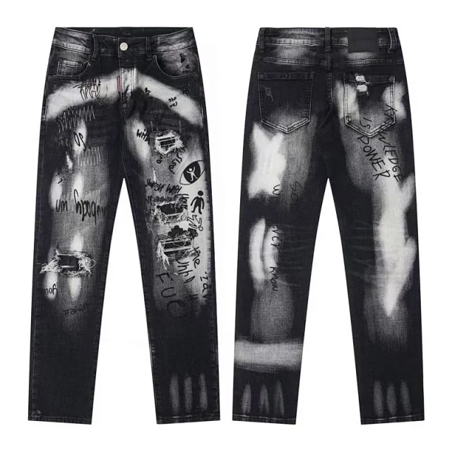 Unbranded Jeans Ripped graffiti-print slim-fit product detail image 4