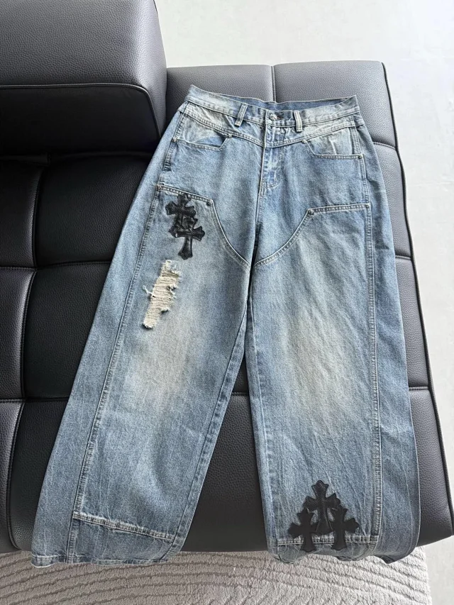 Unbranded Jeans Distressed Cross Patch Wide-Leg product detail image 1