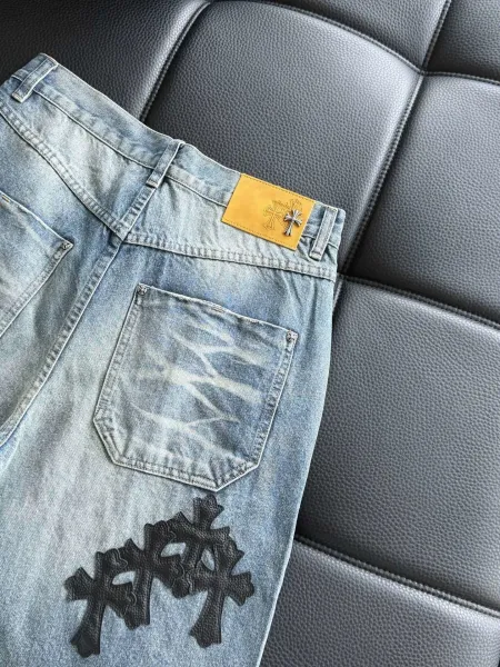 Chrome Hearts Cross Embroidered Distressed Wide-Leg Jeans - 9
