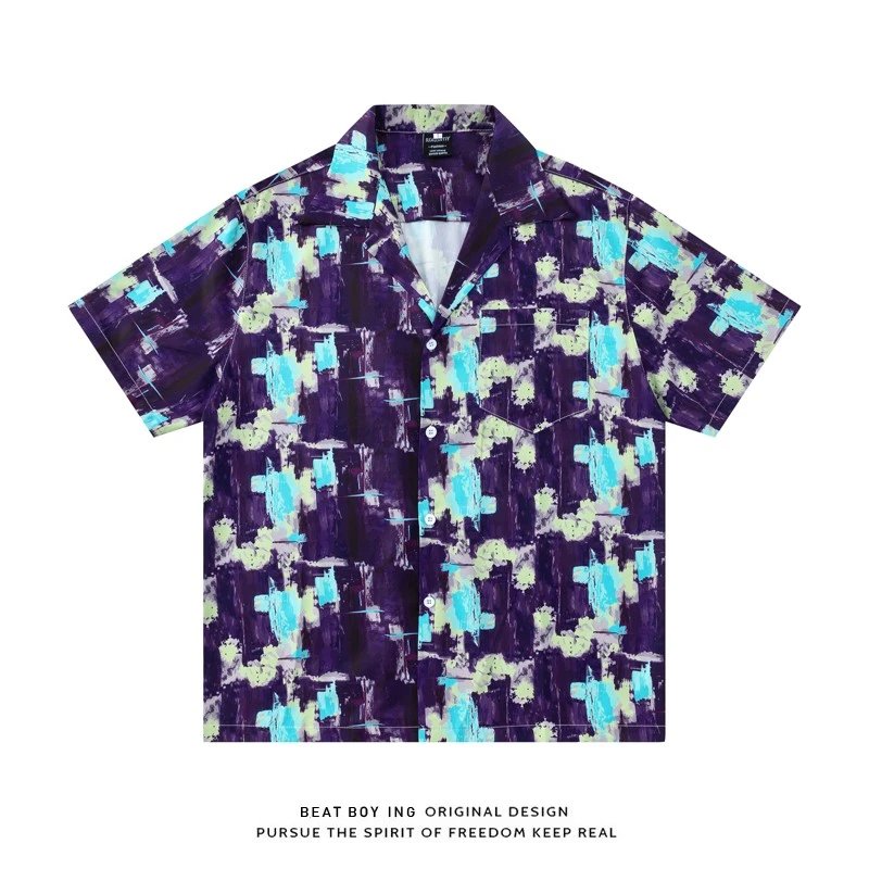 Design Beat Boy Ing Tropical Print Short-Sleeve Shirt White Shirt - 36