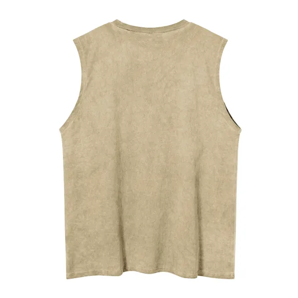 Design 'Mom I Am A Rich Man' Washed Beige Sleeveless Top Vest Top - 10