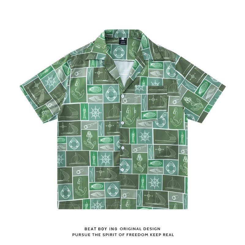 Design Beat Boy Ing Tropical Print Short-Sleeve Shirt White Shirt - 44