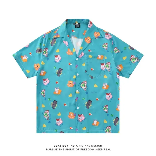Design Beat Boy Ing Tropical Print Short-Sleeve Shirt White Shirt - 68