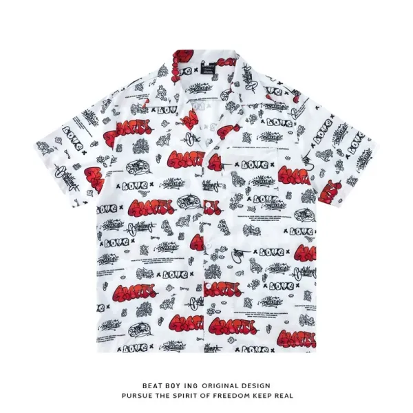 Design Beat Boy Ing Tropical Print Short-Sleeve Shirt White Shirt - 77