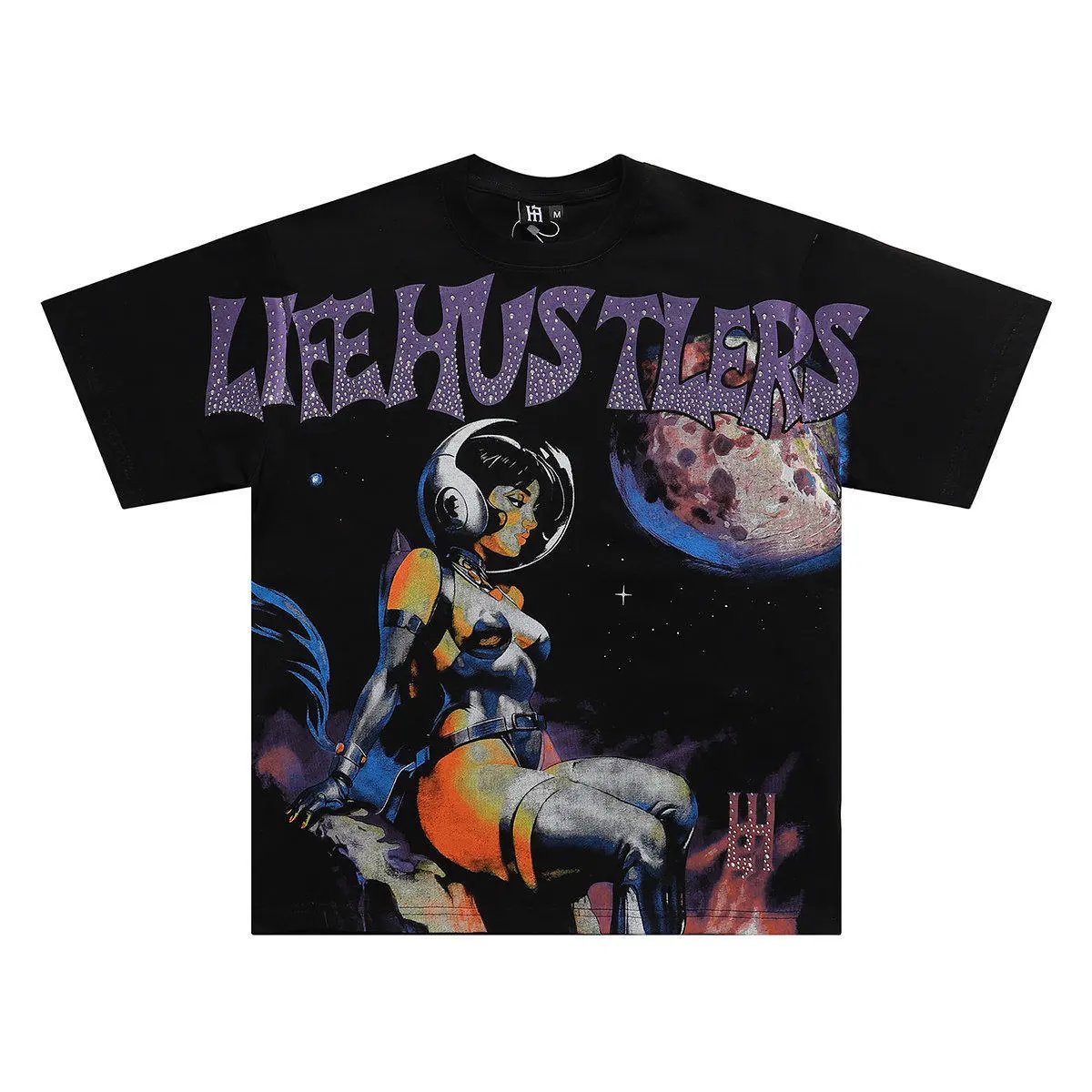 Life Hustlers T-Shirts Astronaut Graphic Rhinestone T-Shirt image 3
