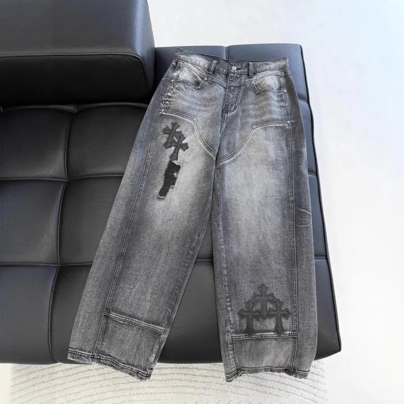Unbranded Jeans Distressed Cross Patch Wide-Leg image 2