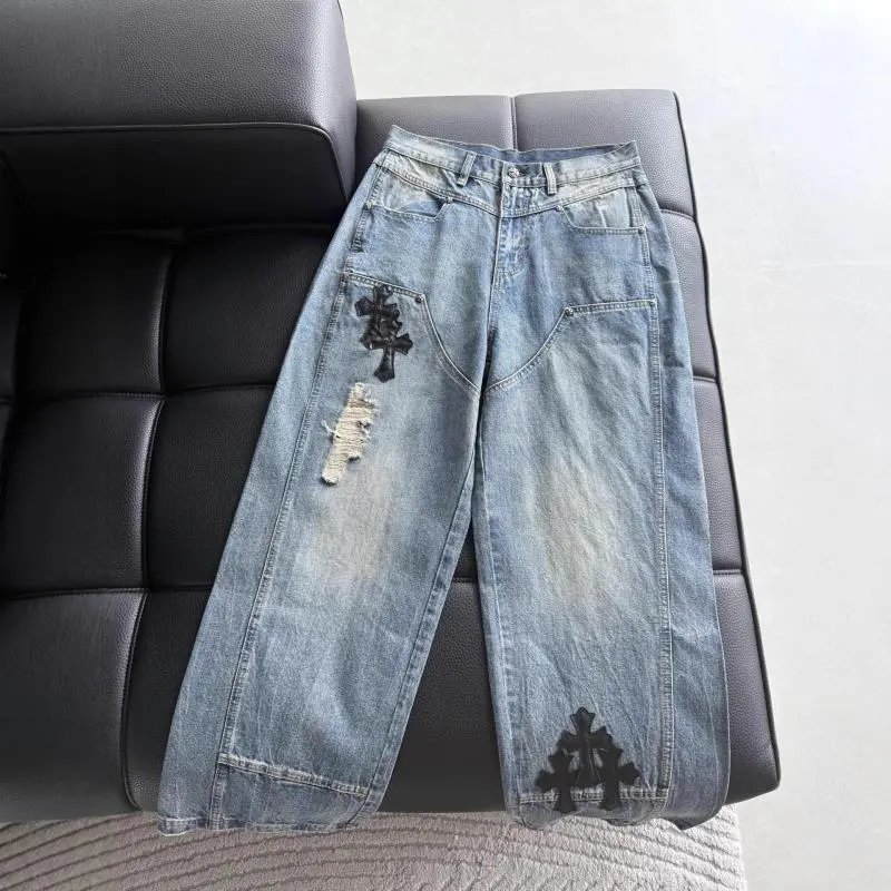 Unbranded Jeans Distressed Cross Patch Wide-Leg image 3