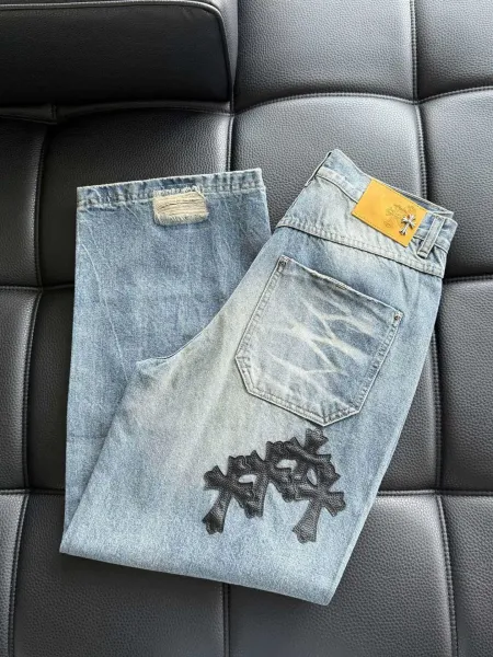 Chrome Hearts Cross Embroidered Distressed Wide-Leg Jeans - 10