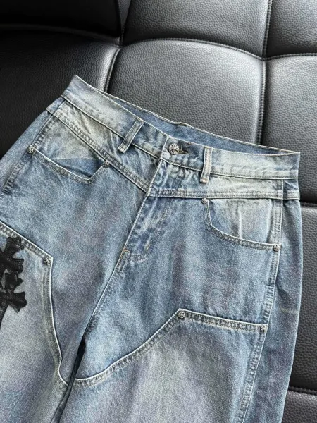 Chrome Hearts Cross Embroidered Distressed Wide-Leg Jeans - 5