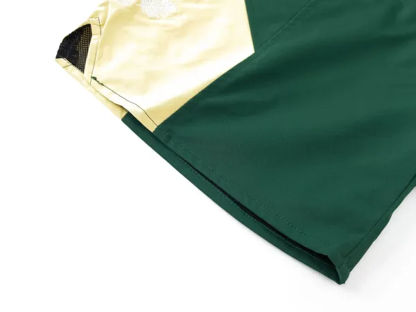Design Panelled Shorts with Embroidered Crest in Navy and Beige - 14