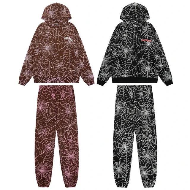 Sp5der Tracksuits Spider web graphic hooded sweatshirt and jogger set product detail image 20
