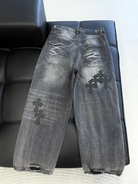 Chrome Hearts Cross Embroidered Distressed Wide-Leg Jeans - 13