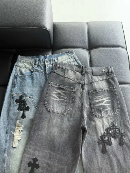 Chrome Hearts Cross Embroidered Distressed Wide-Leg Jeans - 20