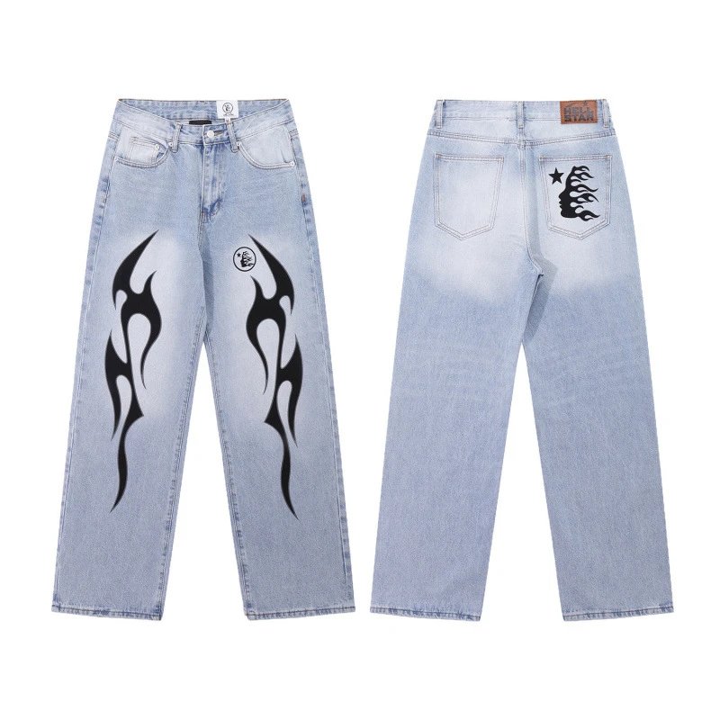 Hellstar Jeans Light-wash graphic-print — D03 blue