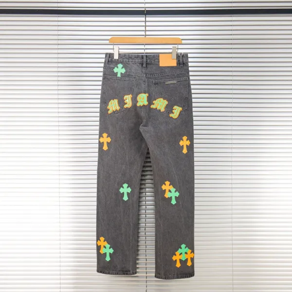 Chrome Hearts Cross Patch Distressed Gray Jeans - 9