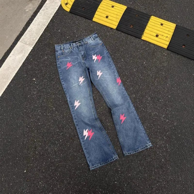 Unbranded Jeans Washed denim with lightning bolt graphics image 2