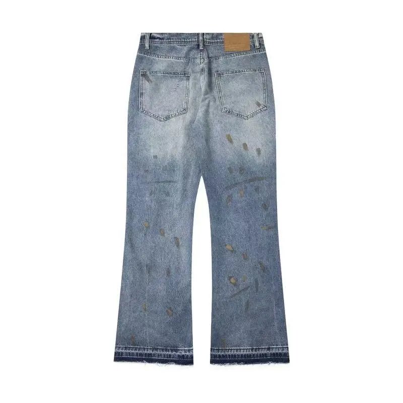 Design Distressed Paint-Splatter Flared Jeans Blue - 9