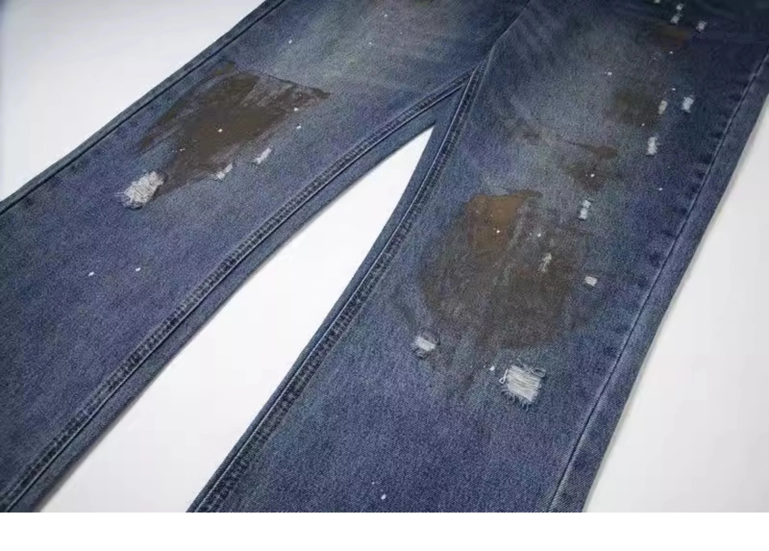 Design Distressed Paint-Splatter Flared Jeans Blue - 17