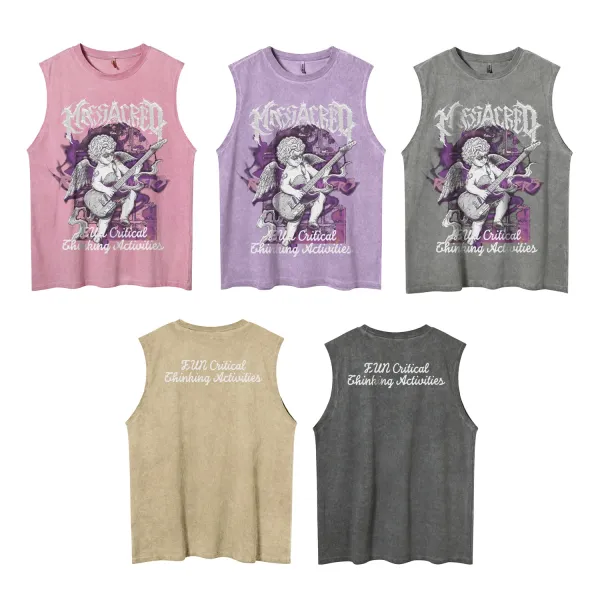 Design Massacred x Critical Thinking Activities Purple Graphic Muscle Tank Top Vest Top - 3