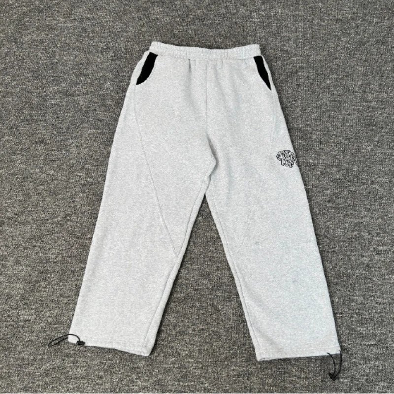 Unbranded Trousers Fleece drawstring with contrast pockets and embroidered graphic — gray