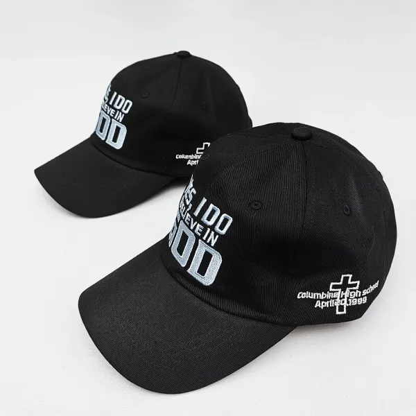 Design Yes, I Do Believe In God Embroidered Black Baseball Cap - 5