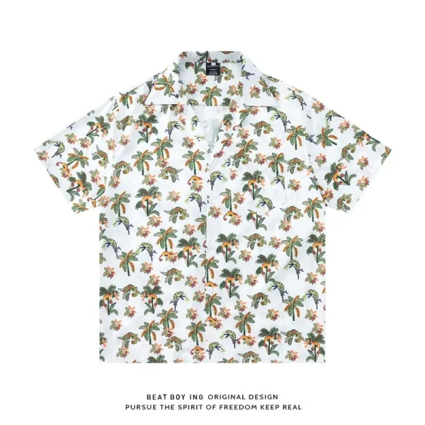 Design Beat Boy Ing Tropical Print Short-Sleeve Shirt White Shirt - 33