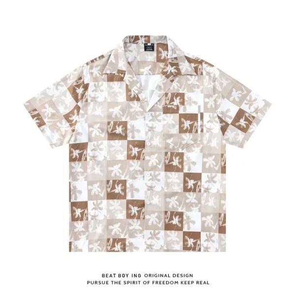 Design Beat Boy Ing Tropical Print Short-Sleeve Shirt White Shirt - 49