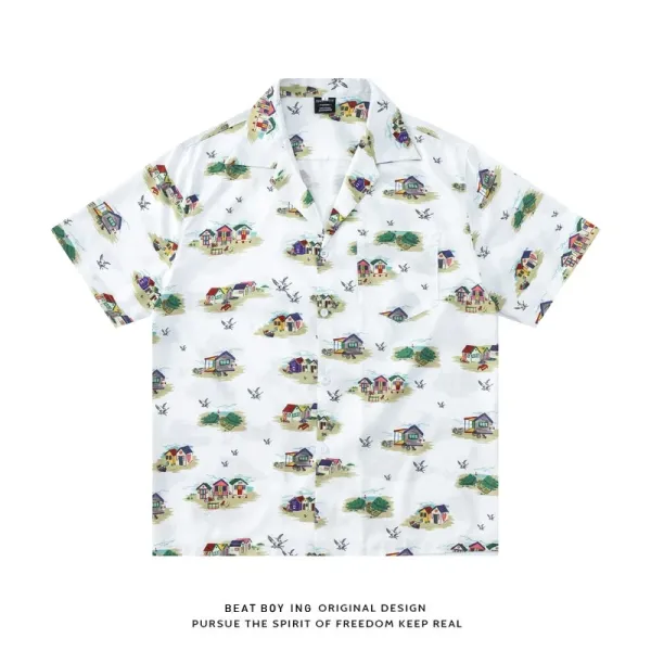 Design Beat Boy Ing Tropical Print Short-Sleeve Shirt White Shirt - 57