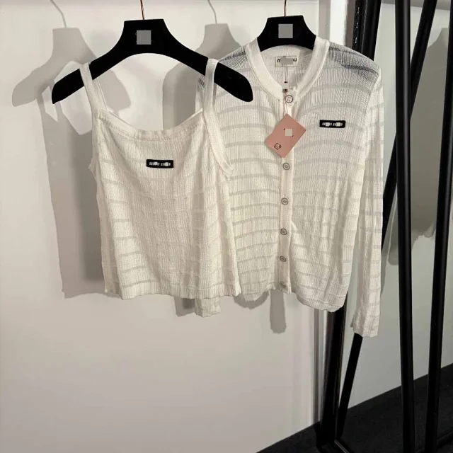 Miu Matching Sets Striped knit cardigan and camisole set product detail image 2