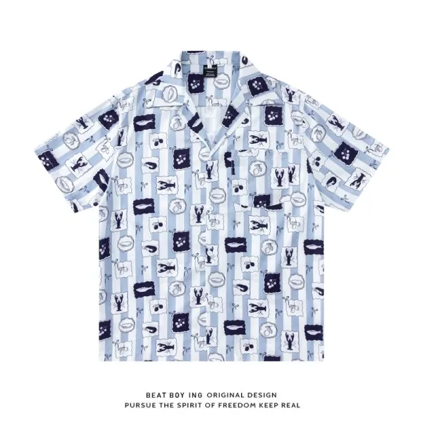 Design Beat Boy Ing Tropical Print Short-Sleeve Shirt White Shirt - 74