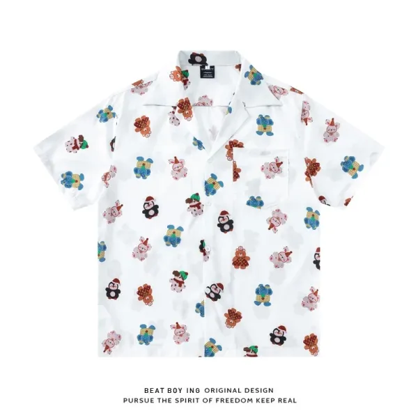 Design Beat Boy Ing Tropical Print Short-Sleeve Shirt White Shirt - 90