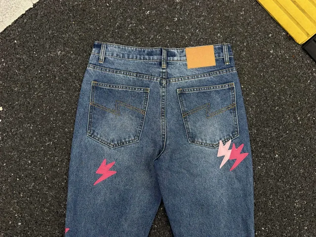Unbranded Jeans Washed denim with lightning bolt graphics product detail image 14