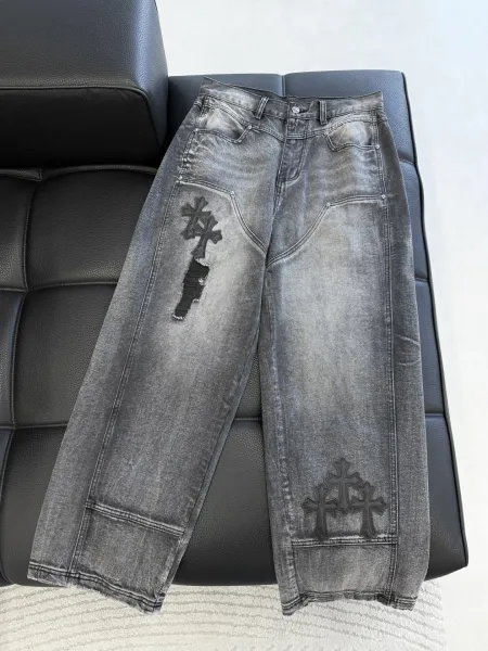 Chrome Hearts Cross Embroidered Distressed Wide-Leg Jeans - 12