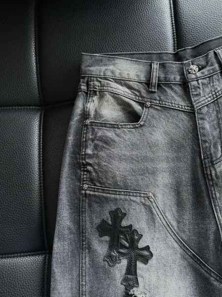 Chrome Hearts Cross Embroidered Distressed Wide-Leg Jeans - 14