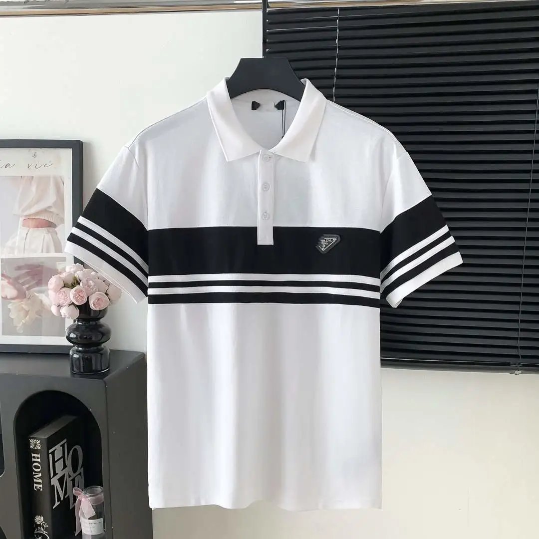 Prada Shirts Short-Sleeve Polo Shirt with Chest Triangle Logo — 14 Pujia chest triangle logo