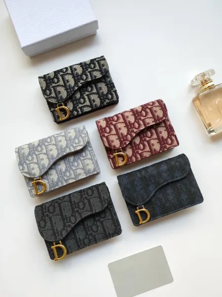 Dior Oblique Print Card Holder in Navy and Beige - 4