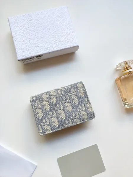 Dior Oblique Print Card Holder in Navy and Beige - 7