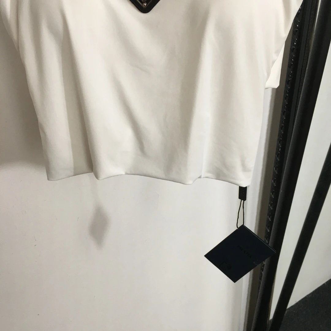 Prada Triangle Logo Cropped Tank Top White Vest Top - 7