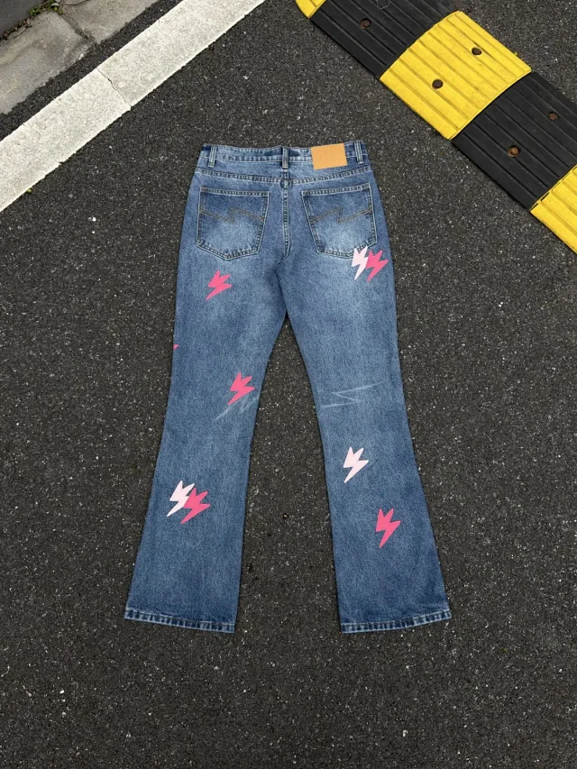 Unbranded Jeans Washed denim with lightning bolt graphics product detail image 4