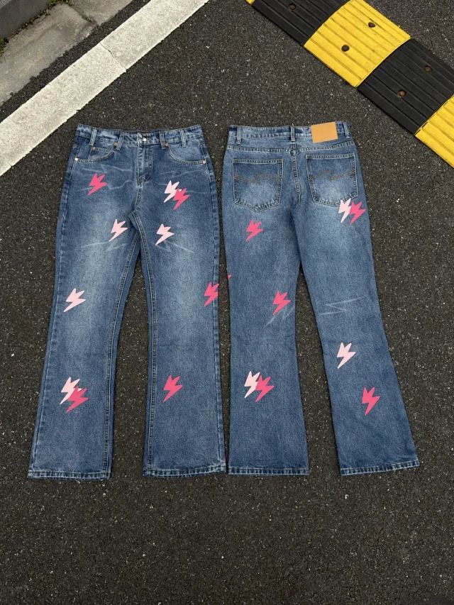 Unbranded Jeans Washed denim with lightning bolt graphics product detail image 7