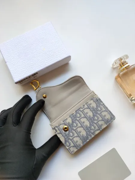 Dior Oblique Print Card Holder in Navy and Beige - 6