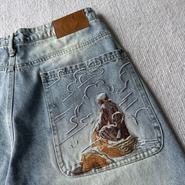Design Embroidered Cherry Blossom Denim Shorts Black - 10