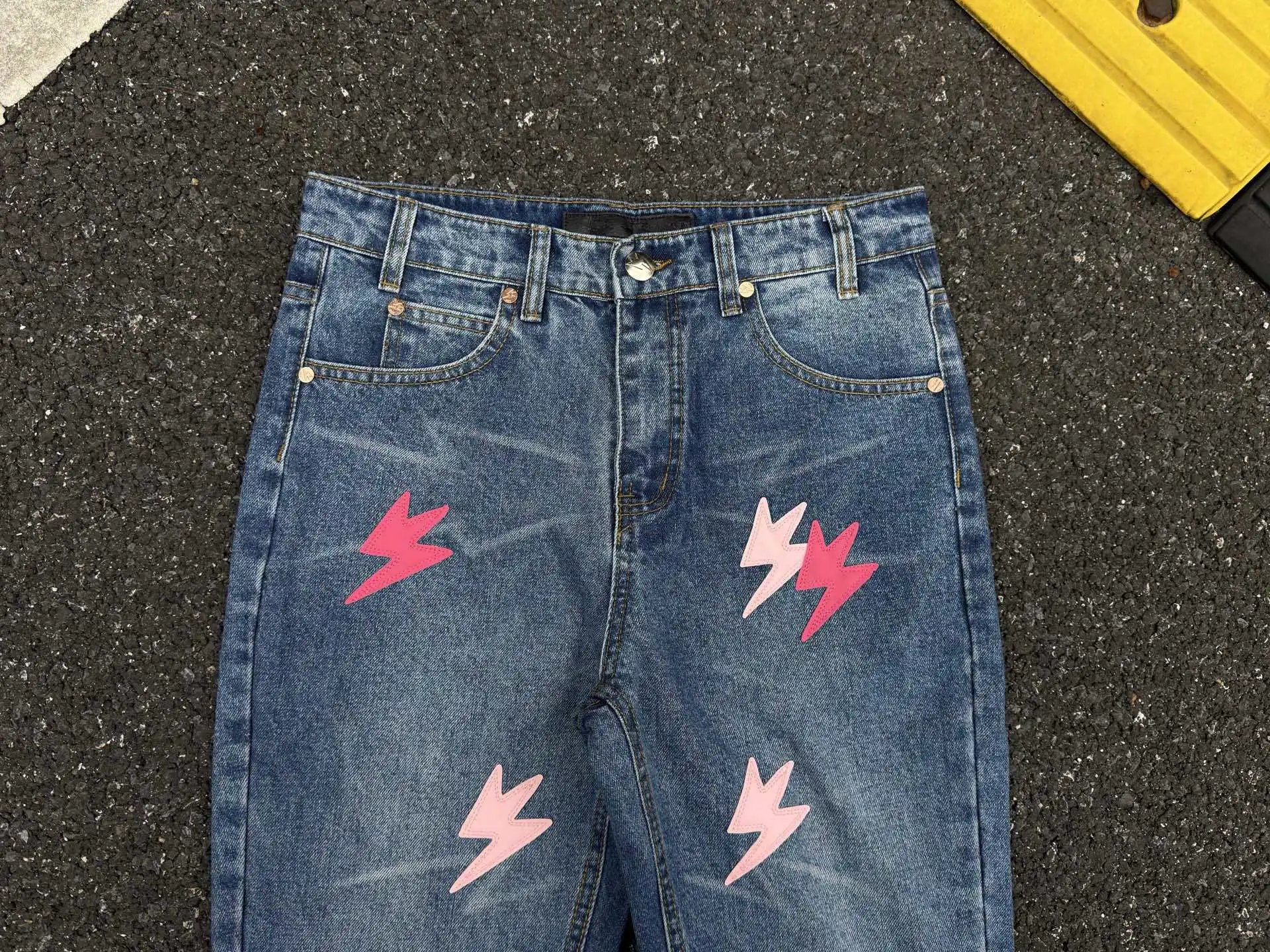Design Lightning Print Flared Jeans Blue - 11
